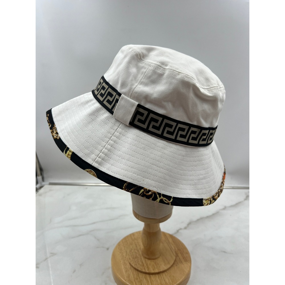 Biltmore 1917 Bucket Hat Men's Size  M White Greek Key Band Baroque Print Brim